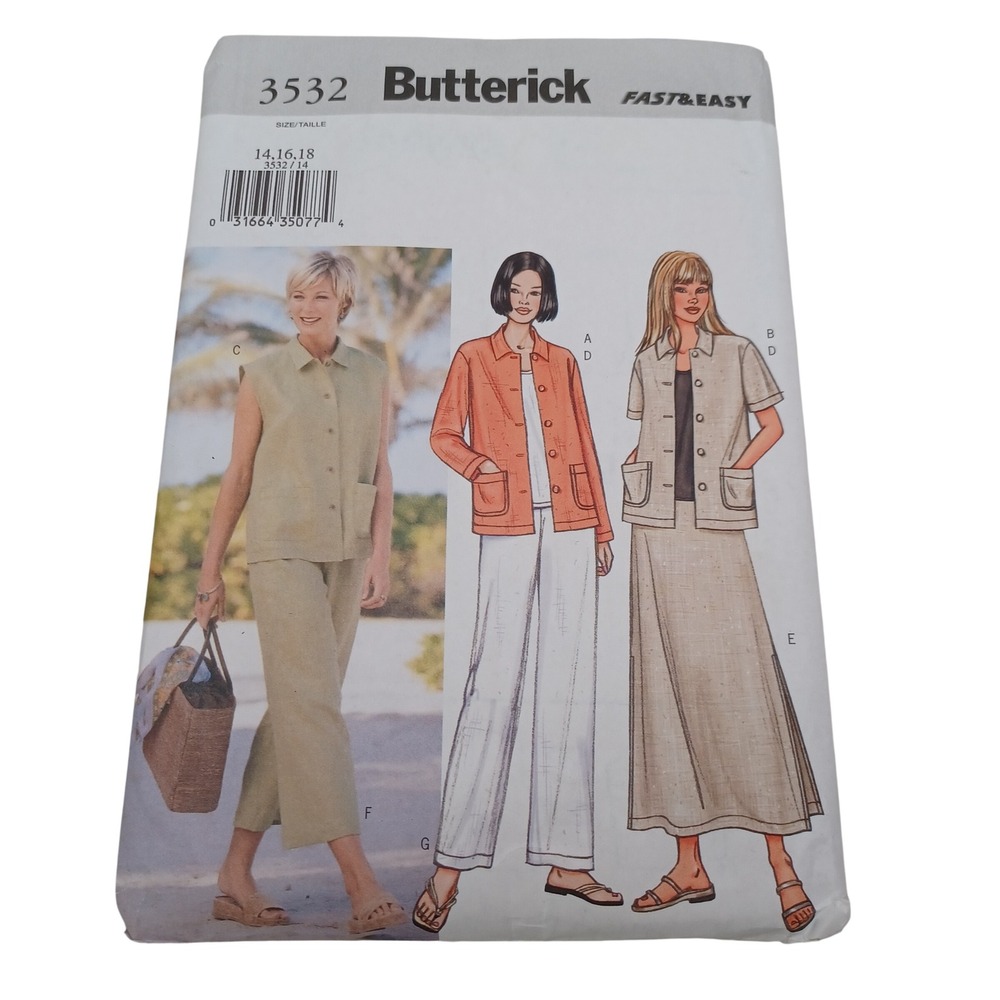 Butterick 3532 Sewing Pattern Jacket Vest Top Skirt Pants Size 14-18 Y2K 2002
